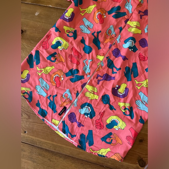 Molokai Surf Co. Men’s All Over Hand Art Button Up Casual Shirt Stretch Medium - Picture 4 of 5